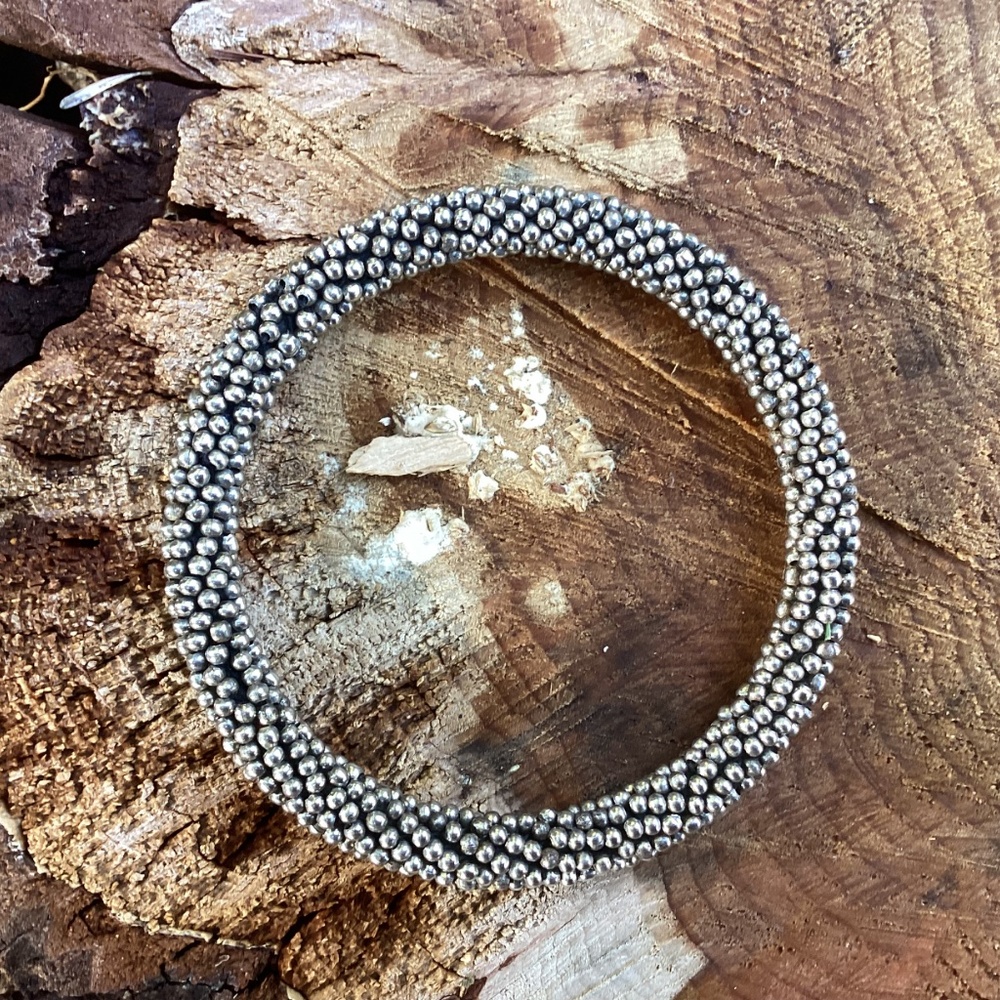 Silver Metallic Beaded Wrapped Solid Bangle Brace… - image 6